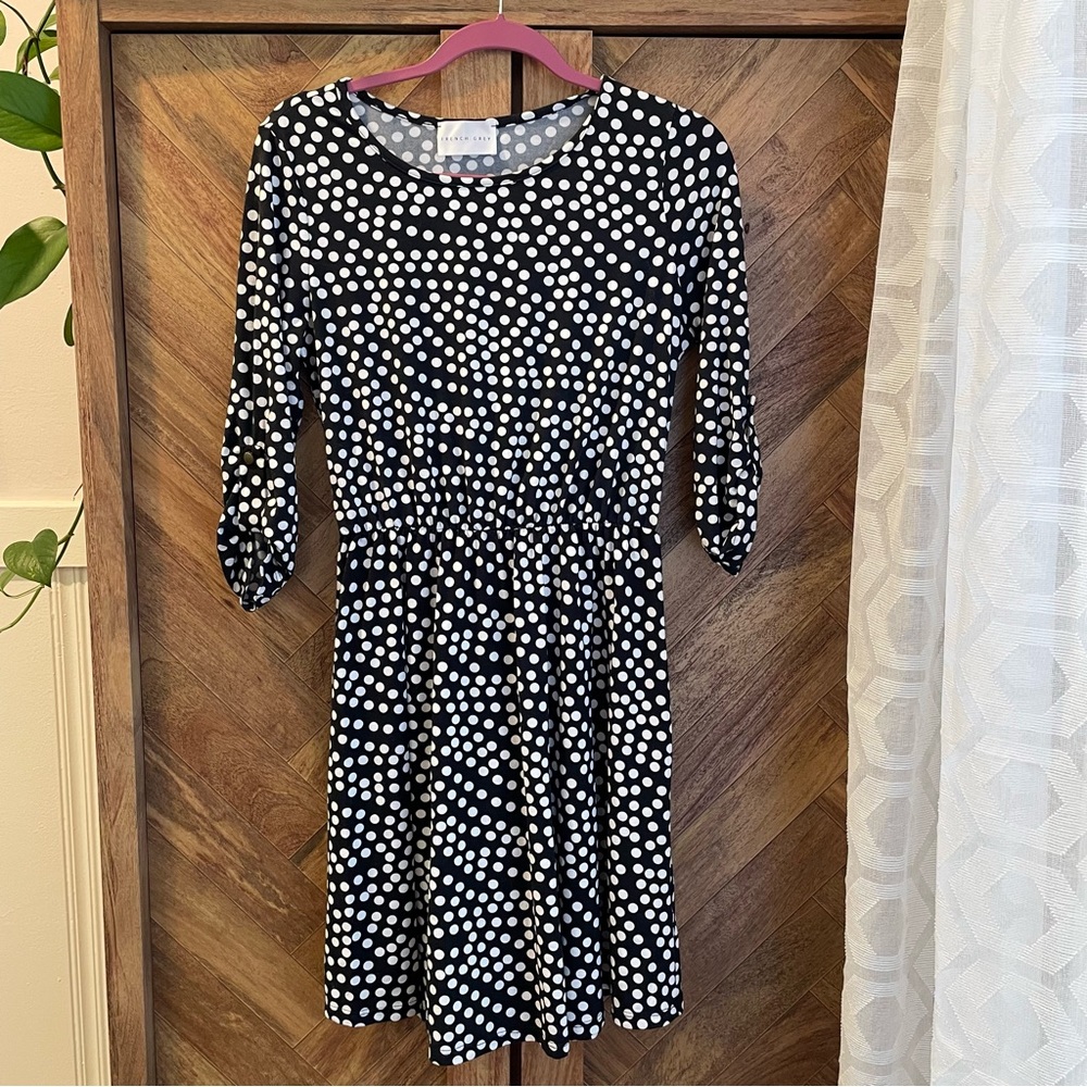 French Grey Polka Dot Dress Medium